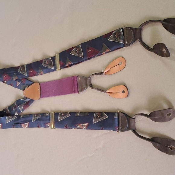 Unbranded suspenders gray Maroon and brown suede continental Saigon print - Picture 1 of 7